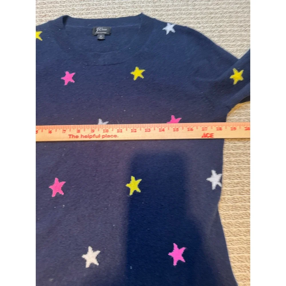 J.Crew Navy Blue 100% Cashmere Star Print Crewneck‎ Sweater Womens Medium M